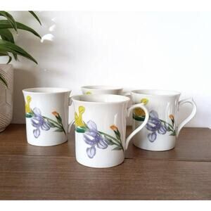 Vintage Floral Coffee Cups Shafford "Jardin des Iris" Mugs
